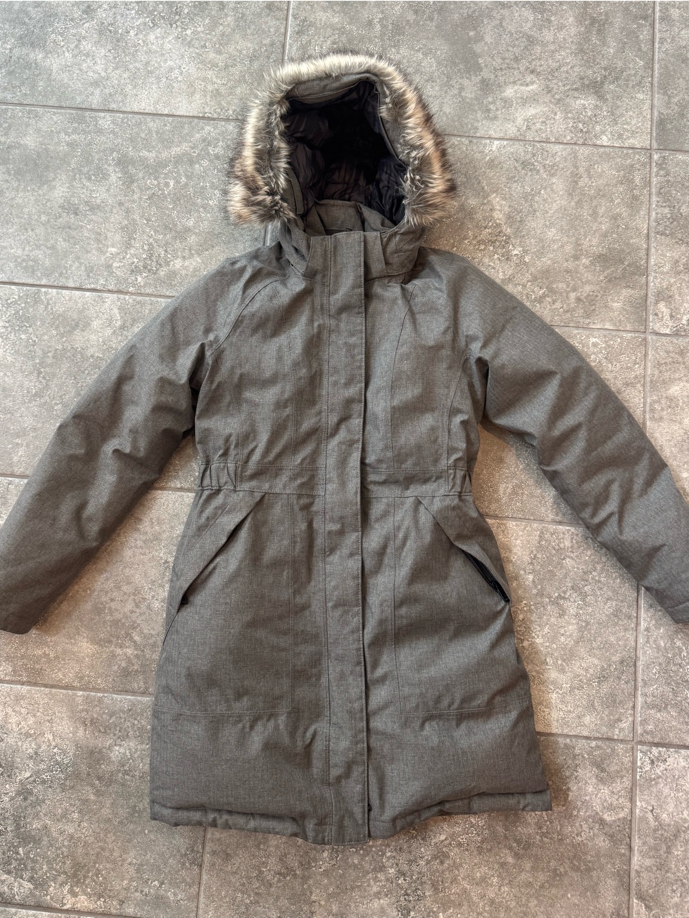 NORTH FACE goose down gray Parka women small pre owned